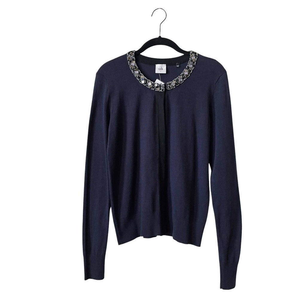 Cabi Style 3304 Formal Cardigan Womens Size S Midnight Blue Long Slv Embellished